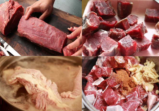 Công đoạn sơ chế thịt bò để chuẩn bị cho cách kho thịt bò kho tàu