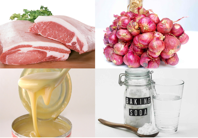 Thịt lợn, hành khô, sữa đặc là những nguyên liệu cần có để làm món thịt kho tàu. 