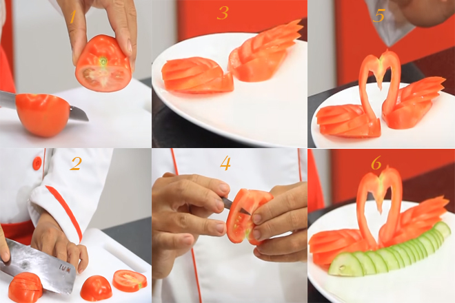 Cách cắt thiên nga từ cà chua