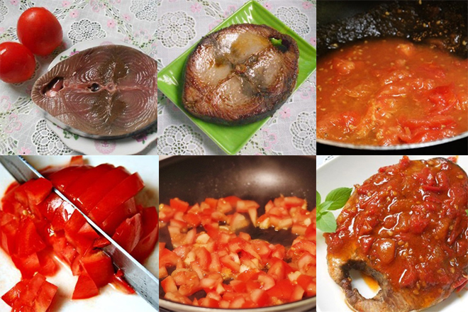Các bước thực hiện món cá ngừ kho cà chua. 