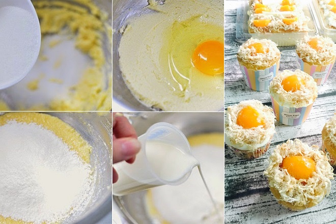 cách làm bánh cupcake chà bông trứng muối