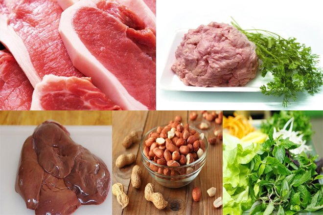 Thịt heo, giò sống, gan heo là nguyên liệu chính để làm nem lụi