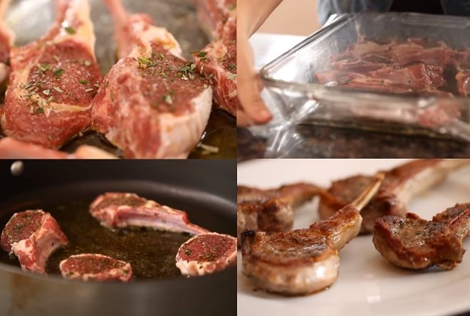 bảo quản thịt lại bằng màng bọc thực phẩm trong quá trình ướp và đem chiên áp chảo