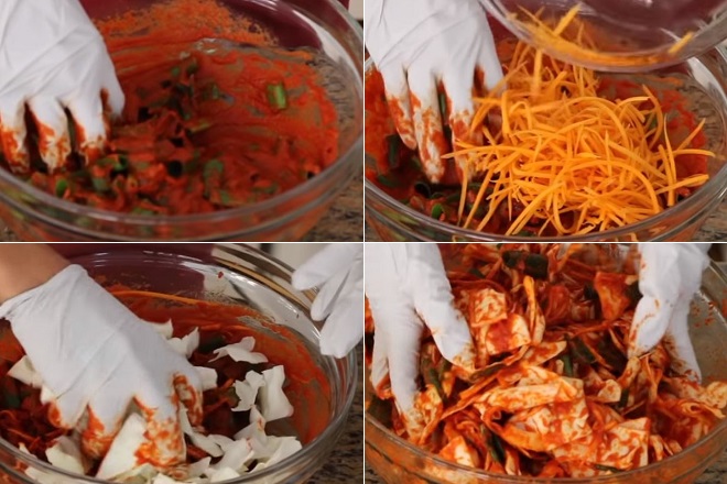 cách trộn kim chi bắp cải cuộn cà rốt