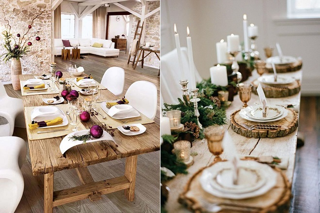 trang trí bàn ăn bằng gỗ cho đêm giáng sinh