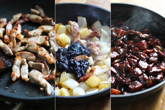 xào thịt heo và nấu với nước sốt đậu đen