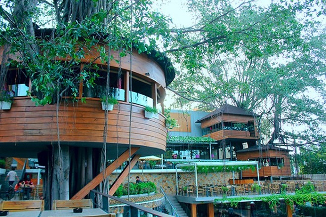 Những ngôi nhà gỗ trên cây là nơi thưởng thức cà phê độc đáo của Du Miên Garden.