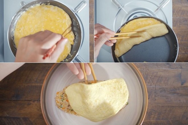 cách làm trứng rán omelette kiểu nhật ăn cơm chiên rau củ