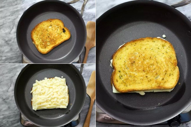 cách làm bánh mì sanwich sốt bơ tỏi phô mai bằng chảo không cần lò nướng