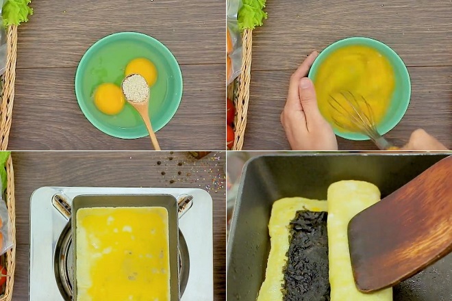 cách làm trứng rán cuộn rong biển
