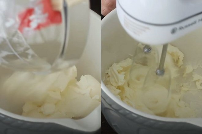 đánh mịn kem phô mai bằng máy trộn