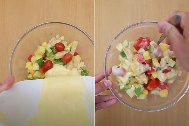 Salad chuối xoài táo dưa hấu trộn sốt mayonnaise