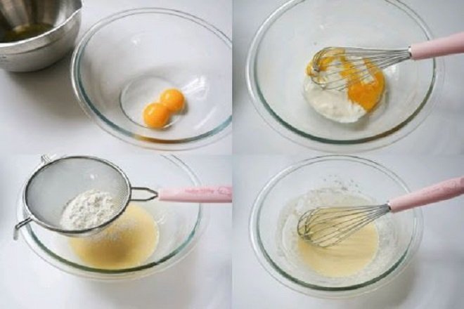 Rây hỗn hợp bột trứng vào