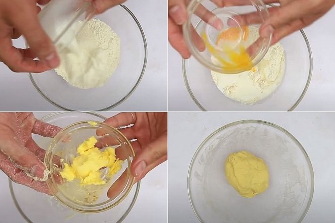 trộn bột mì với bơ, sữa, trứng