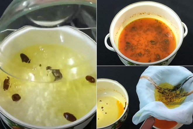 nấu quả dành dành khô lấy nước cốt màu cam vàng
