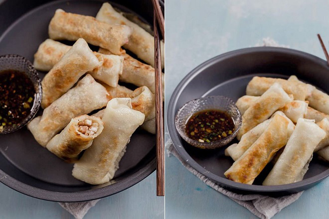 chả giò có khoai môn chay chiên giòn chấm nước tương