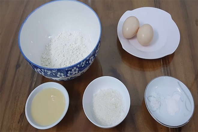 Nguyên liệu làm bánh trứng với bột mì 