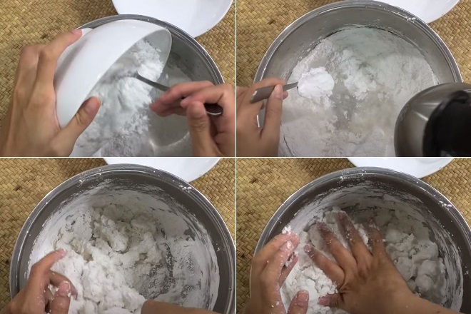 Cách trộn bột sắn dây, bột gạo tẻ để làm bánh chưng.