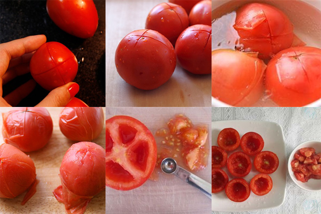 Cắt cà chua thành miếng nhỏ