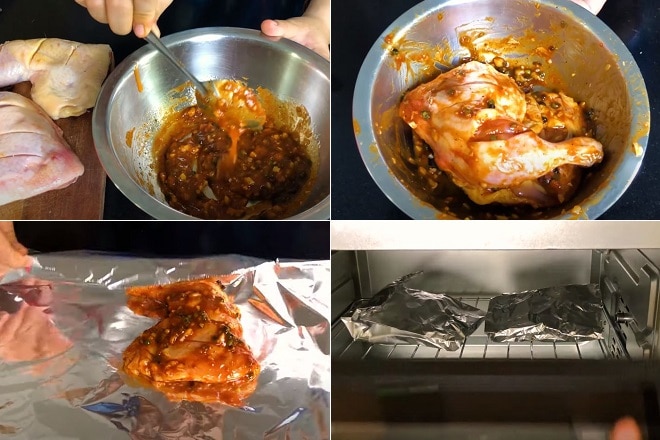 cách làm gà nướng giấy bạc sốt tiêu cay bằng lò nướng