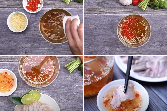 Cách làm nước mắm tỏi ớt chua ngọt chấm thịt heo luộc