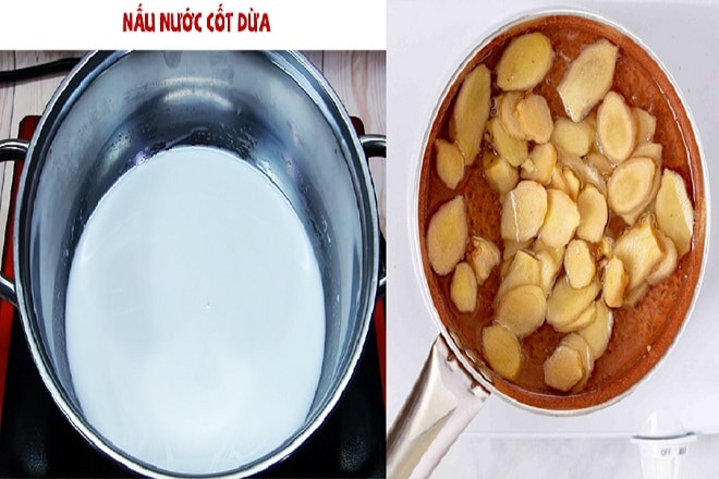 Nấu nước đường gừng và nước cốt dừa